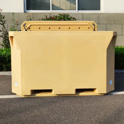 Free Print Logo Rotomold 660L 1000 Liters LLDPE Double Wall Insulated Fish Bin for Fish Seafood Transportation and Processing