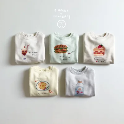 2026 Autumn Boys' and Girls' Top Food Cartoon Sweater Korean Children's Pullover Sweater