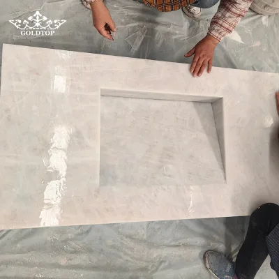 GOLDTOP OEM/ODM Quartzito Wholesale Polished Backlit Cristallo White Quartzite Slabs Countertops for Bathroom Vanity