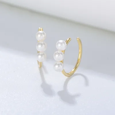 Newly Dainty Gold Plated Earring Fashion Jewelry 925 Silver Sterling Pearl Ear Cuff Women