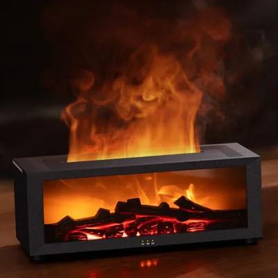 Home Creative Bonfire Air Humidifier 280ml Simulated Fireplace Aroma Diffuser with Colorful LED Light