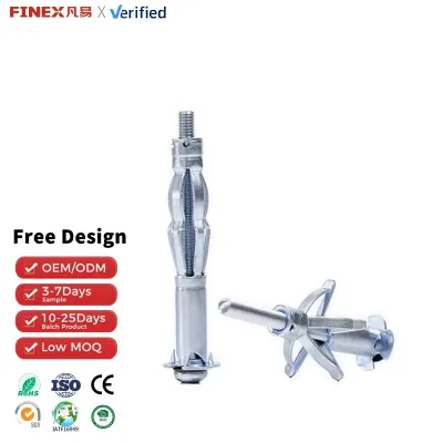 High Quality Steel Plasterboard Screw Plug Anchor Cavity Wall Fixing Zinc Plated Hollow Wall Anchor M4 Thread 76mm Diameter 10