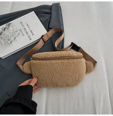 Women Sport Fanny Pack Fur Fuzzy Wool Sherpa Bum Cross Body Bag Fleece Everywhere Running Belt Waist Bag