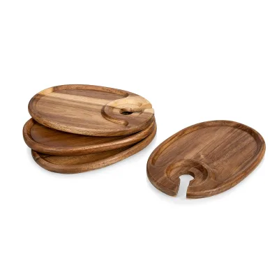 Acacia Wood Wine Appetizer Plates With for Living Room Coffee Table Breakfast in Bed Candle Display