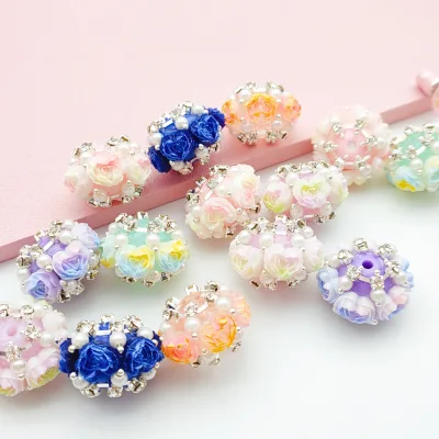 51256 25mm Painted Heart Rose Flower Ball Shiny Diamond Acrylic Crystal Loose Diy Fancy Beads for Making Pen Bracelets