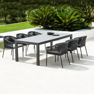 Modern Design Indoor/Outdoor Rectangle Dining Table Set Stainless Steel Aluminium Frame Kitchen Utility for Dining Room Black