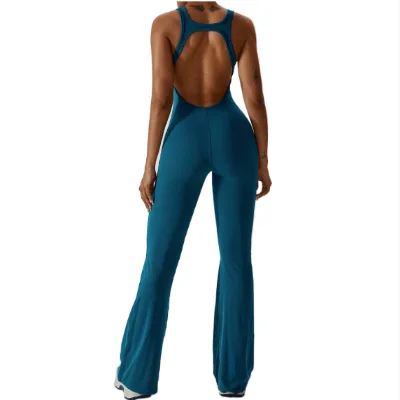 Women's Sports Bodysuit & Jumpsuit Tummy Control One Piece with Back Hole Loose Leg Yoga Rompers for Workout & Playsuits