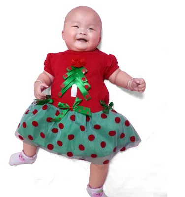 Latest 2017 Baby Girls Short Sleeve Party Dress Christmas Dress With Christmas Tree