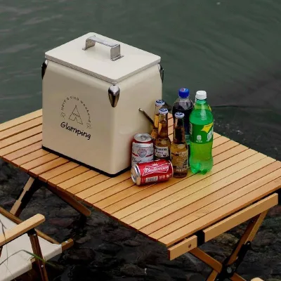 Top Quality 13-17L Custom Vintage Picnic Beach Camping Metal Ice Cooler Portable Retro Cooler Box