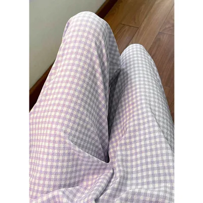 Spring Ladies Pajama Pants Casual Loose Purple Plaid Pajama Pants,custom Pajama Pants,plain Pajama Pants