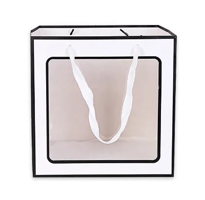 Hot Sale Portable Bouquet Flower Doll Carrier Gift Packing Paper Gift Bag Flower Bag With Transparent Window