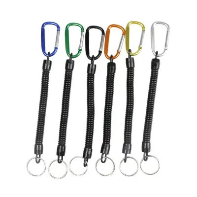 Outdoor Mountaineering Carabiner with Anti-Lost Spring Rope for Lure Fishing in Lakes Rivers Streams