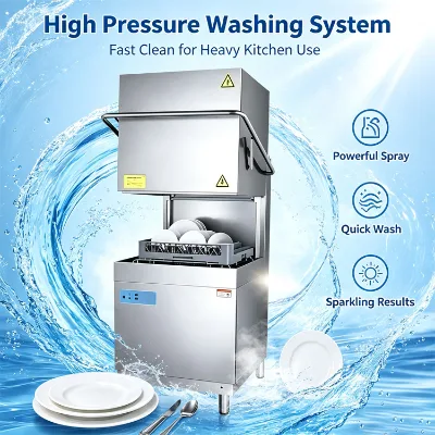 Door Type Commercial Dishwasher 3 Phase Stainless Steel High Temperature Final Rinse Suitable for Hotel Restaurant Kitchen