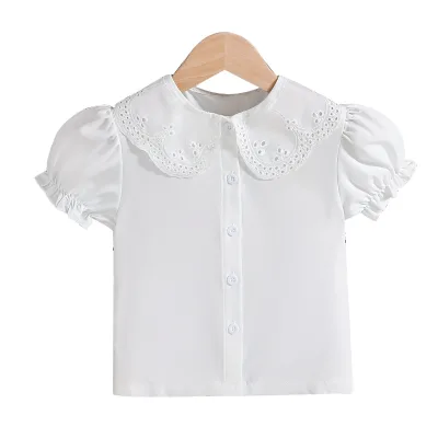 Autumn Spring Toddler Blouse White Lace Kids Ruffles Children Clothes Long Sleeve Baby Girl Shirt