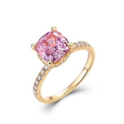 S925 Sterling Silver Ring Women 5A Zirconia Light Luxury Fashion Row Cute Pink Heart Square High Carbon Diamond Ring