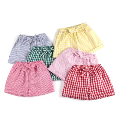 Summer Boutique Plaid Seersucker Shorts for Boys Kids Custom Cotton Boys and Girls Kids Swim Shorts
