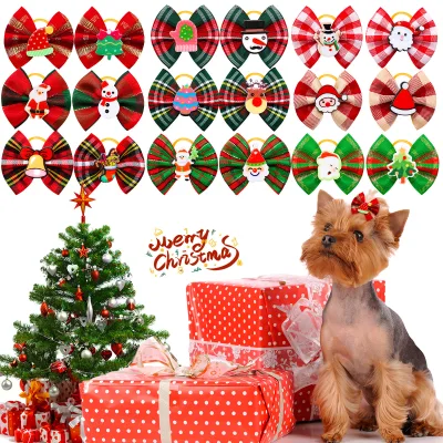 Hot-Selling Christmas Pet Hair Flowers Bows Santa Claus Style Hair Decorations Available for Wholesale