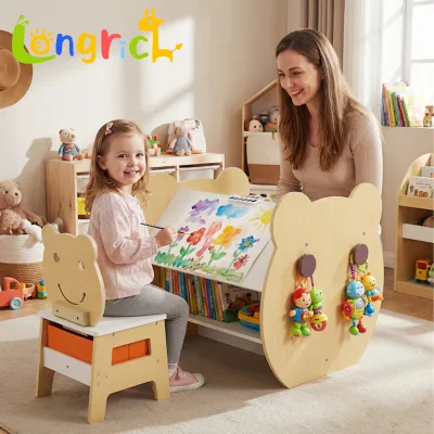 Kids Art Craft Table and Chair Set 3 in 1 Activity Desk with Chalkboard Whiteboard Storage Organizer