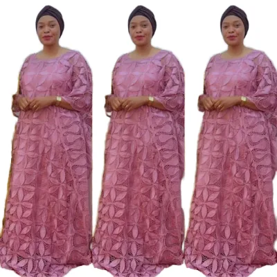 2025 Latest African Single Skirt Long Dress Lace Muslim Dress  Long Sleeve Swing Dress with Inner for Summer