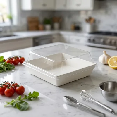 White Brown Square Kraft Paper Recyclable Eco-Friendly Matt Lamination Sandwich Box Clear Lid Bakery Take Away Cake Sweet Donut