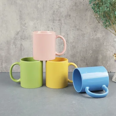 Wholesale 11oz Solid Color Ceramic Coffee Mug Glaze Plain Tea Milk Cup Custom Logo Porcelain Mugs for Gift Home Office