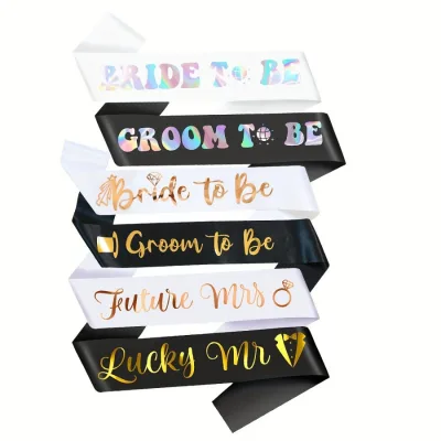 Bridal and Groom Shoulder Strap Kit with Hot Stamped Design for Wedding Bridal Shower Engagement Party Decorations