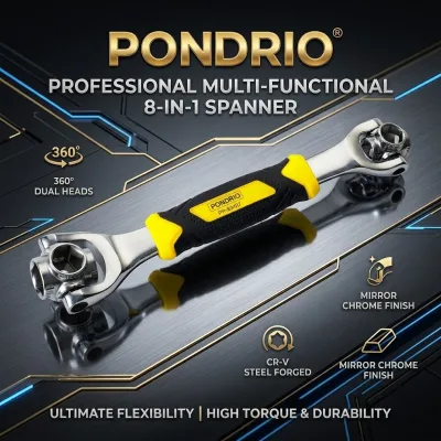 Multi-Function Universal Socket Wrench Tool 8 in 1 Swivel Head Dog Bone Spanner CR-V Mirror Steel Hand Wrench OEM