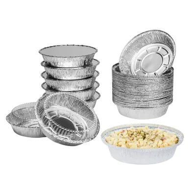 Cook Safe 8-Inch Small Round Disposable Food Aluminum Foil Container PE Plastic Pie Pans for Baking