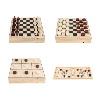 4-in-1 Wooden Chess Games Cheap Foldable Chess Set with Color Box Packaging 28*28cm