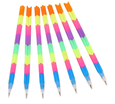 Creative Stationery 8 Pieces Building Blocks Pencil Rocket Head Rainbow Stacking Extensible Pencils