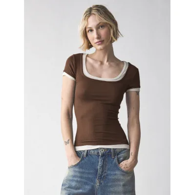 Summer square Collar T Shirt New Ribbed Knit T-shirt Slim Fit t Shirt Women Crop Top