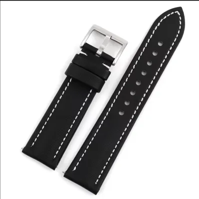 Leather Sport Watch Strap Black/Blue Vintage Breathable and Soft Comfortable for a Sporty Look Sailcloth Watch Band
