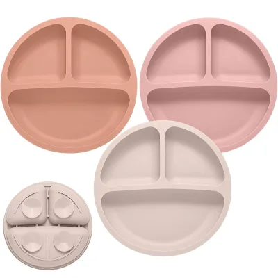 Toddler Plates BPA Free Silicone Baby Plates Non-slip 3 Pack Divided Suction Plates for Baby
