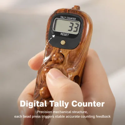 Meditation Digital Tally Counter - Handheld Rolling Bead Finger Counter with Elegant Wood Grain Finish for Zen Chanting