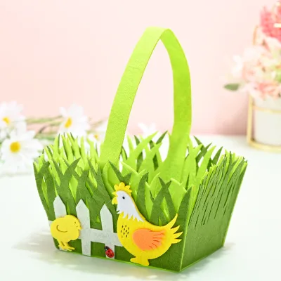 More Designs Green Color Bunny Felt Easter Basket for Party Festival Decoration