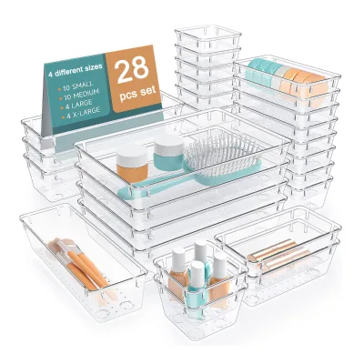 28 PCS Clear Drawer Organizer Set | Versatile, Easy-Mount Storage Bins for Makeup