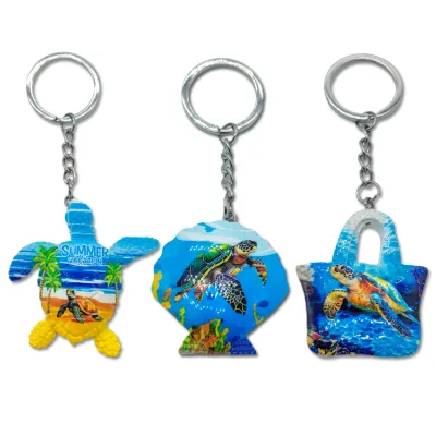 Custom Logo Resin 3D Tourist Beach SeaSide Turtle Souvenir Cayman Islands Keychain