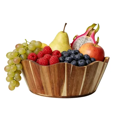 Wooden Fruit Bowl Large Serving Bowl for Kitchen Counter Durable Wavy Handmade Decorative Bowls