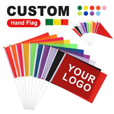 Wholesale Custom Logo Hand Flag 100% Polyester Digital Printed Compact Handheld Stick Personalized Event Waving Banners
