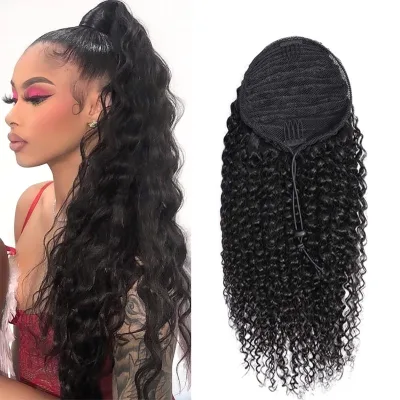 High Quality Human Hair Claw Clip Extensions Water Wave and Straight Styles Natural Looking Ponytail Hair