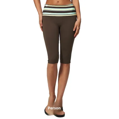 Women Yoga Capris Brushed Nylon Spandex Polka Dot Fold-Over Waist 3/4 Length Athletic Quick Dry Gym Fitness Leggings