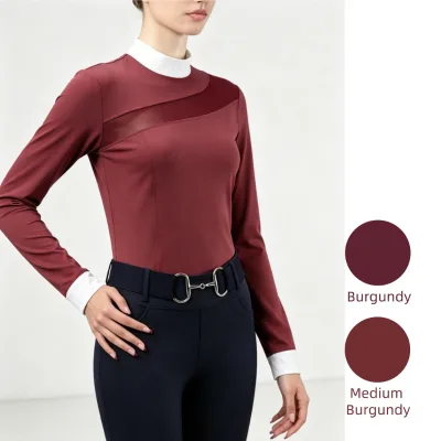 Luxury Burgundy Equestrian Show Shirt for Horse Riding Long Sleeve Equestrian Shirt Quick-Dry Horse Riding Top Horse Equipment