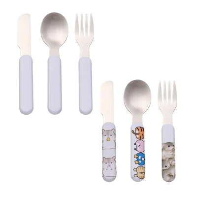 Christmas Theme Kids Cutlery Set 3 Pcs Stainless Steel Spoon Fork Knife Children Tableware Holiday Gift Toddler Utensil Set