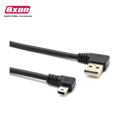25cm 2A Right Angle Mini 5 Pin USB Cable Nickel Plated