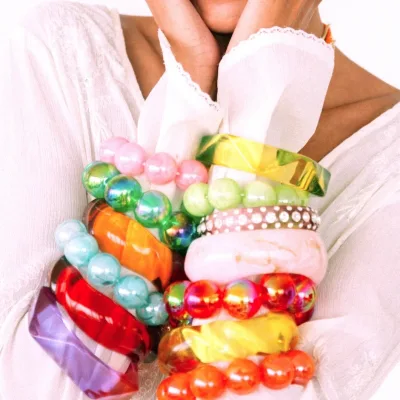 Rainbow Color Block Geometric Acrylic Bead Bracelet European Contrast Resin Stackable Women Party Daily Fashion Jewelry Gift
