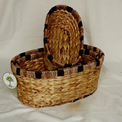 Wholesale Set of 3 Water Hyacinth Natural Seagrass Rim Top Fishbone Weaving Storage Basket Eco-Friendly Products From China