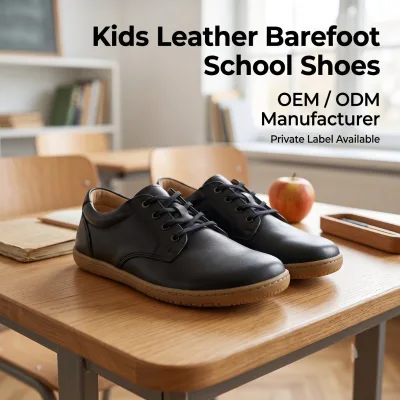 Kids Leather Barefoot School Shoes Zero Drop Wide Toe Box Uniform Dress Code Approved Custom Logo OEM Wholesale MOQ 500