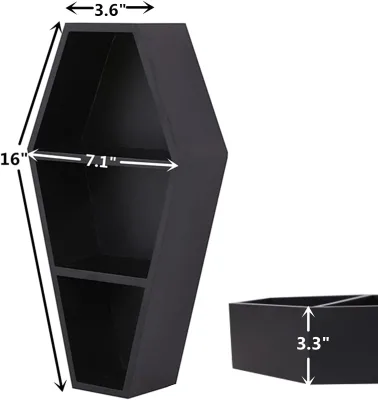 Wall Decoration Coffin Rack, Decoration, Tabletop Black Floating Wooden Frame, Strange and Curious Witch Room Decoration