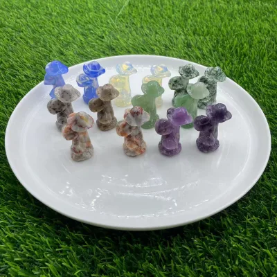2inch Natural Crystal Stone Folk Crafts Hand Carved Multi Healing Stones Crystal Mushrooms Tree