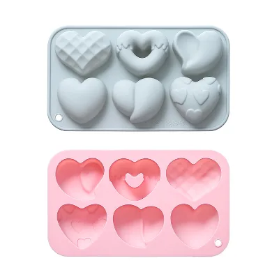 6 Different Love Shape Silicone Molds Soft Candy and Baking Epoxy Chocolate Cake Bakeware Set